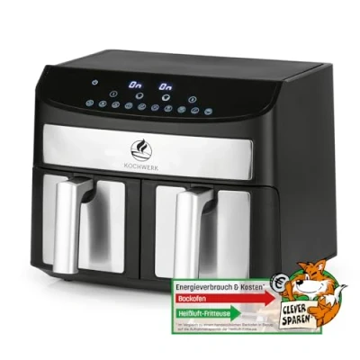Afbeelding van Kochwerk heteluchtfriteuse tweekamer 7l 2400W roestvrij staal/zwart