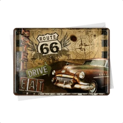 Image de US ROUTE 66 PLAQUE METAL VOITURE GOLD 10x14 cm FRAIS OFFERT