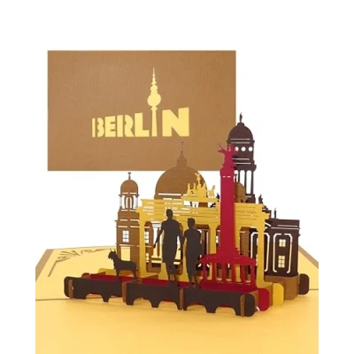 Afbeelding van 3D pop up kaart met Berlijn panoramisch souvenir, cadeaubon stadslandschap