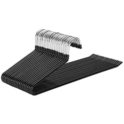 Image de SONGMICS Cintres Pantalons, Lot de 20, Gain place, Porte pantalon Antiglisse, Extrémité Ouverte, Rangement Armoire, Dressing, CRI004 Noir, 38 x 0,5 13 cm