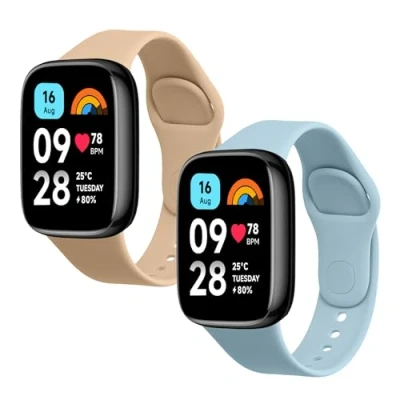 Afbeelding van kwmobile 2x horlogebandjes geschikt voor Xiaomi Redmi Watch 3 Active bandje Smartwatch bandjes van TPU Activity tracker horloge band in lichtblauw / oudroze