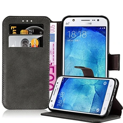 Afbeelding van Cadorabo Hoesje geschikt voor Samsung Galaxy J5 2015 in MAT GRIJS Beschermhoes Case Cover met standfunctie en kaartvak retrodesign