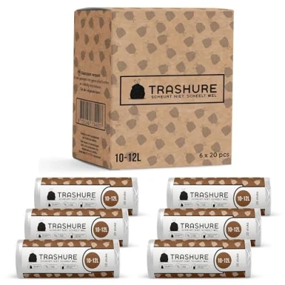 Afbeelding van Trashure Vuilniszakken 10/12L Geschikt voor Brabantia prullenbak code x 6 rollen 20 stuks 10 12 liter met trekbandsluiting