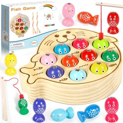 Afbeelding van GUHAOOL Spellen voor kinderen van 2 jaar, Montessori spellen, houten speelgoed, magnetisch visspel kinderen, spel cadeau meisjes baby&#039;s