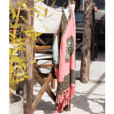 Afbeelding van Pareo Flower Pink Light Blue van Call it Fouta!