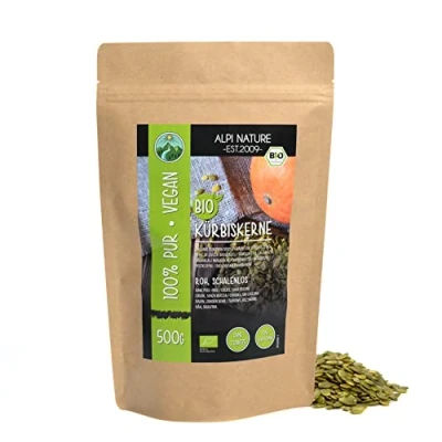 Afbeelding van biologische rauwe pompoenpitten (500 g), geschilde pompoenpitten, 100% natuurlijk en ongezouten, van teelt