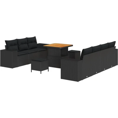 Afbeelding van vidaXL 10 delige Tuin Sofa Set met Kussens Zwart Poly Rattan Acacia