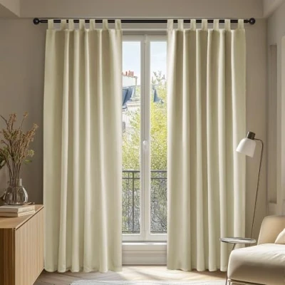 Afbeelding van Deconovo 2 gordijnen voor slaapkamer, met lussen, ondoorzichtig, thermisch, koudewerend, isolerend, kinderen, 140 x 210 cm, donkerbeige