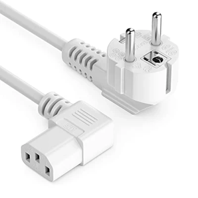 Afbeelding van deleyCON 3m Kabel voor Koude Apparaten Voedingskabel Stroomkabel Veiligheidsstekker Type F (CEE 7/4) 90 Hoekig Aansluiting C13 Bus PC Computer Monitor Printer Beamer Wit