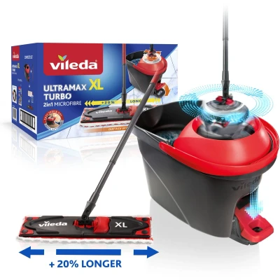 Afbeelding van Vileda Ultramax Turbo XL complete set Brede mop Voor een groter schoonmaakoppervlak alle soorten vloeren