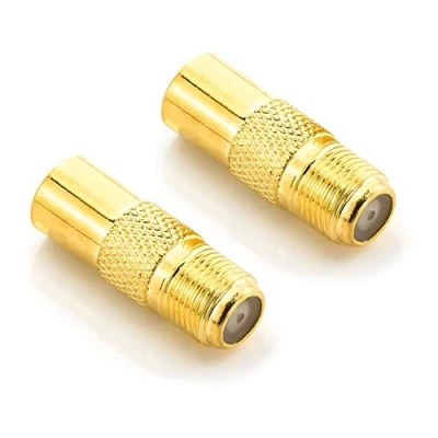 Afbeelding van deleyCON SAT coaxiale antenne adapter op tv aansluiting F stekker IEC koppeling kabel 2 stuks goud