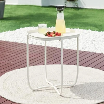 Afbeelding van Tuintafel Sandefjord bijzettafel rond metaal 53x46x46cm wit [en.casa]