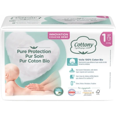 Afbeelding van Cottony Luiers met Biologisch Katoen 27 Maat 1 (2 5 kg)