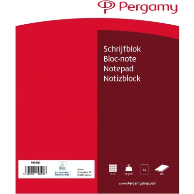 Afbeelding van Pergamy Schrijfblok, 60 G/m², Ft A4, 100 Vel, Geruit 5 Mm Schrijfblok