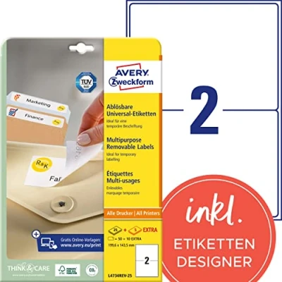 Afbeelding van Etiket Avery L4734REV 199.3x143.5mm afneembaar wit 50stuk