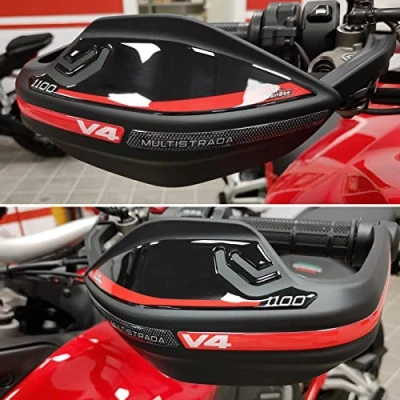Afbeelding van Resin Bike Motorfietssticker compatibel met Ducati Multistrada V4 1100 2021. Handbescherming tegen stoten en schaafwonden. Paar 3D stickers van kunsthars, zwart rood