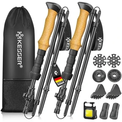 Afbeelding van KESSER® Opvouwbare aluminium wandelstokken met kurkgreep, 115 135 cm, voor dames en heren, wandelen, nordic walking, trekking, skiën bergsport