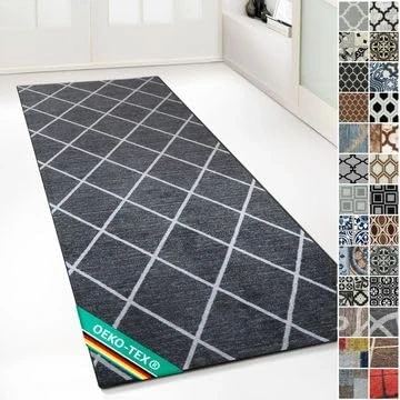 Afbeelding van Floordirekt Oosters Vintage Ornament Tapijt Op maat gemaakt voor keuken, hal en woonkamer (80 x 150 cm, Cosenza zwart)