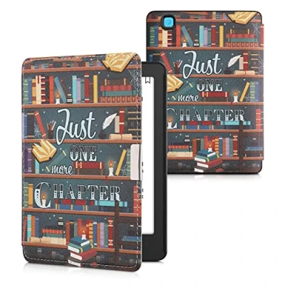 Afbeelding van kwmobile E reader hoesje geschikt voor Kobo Aura Edition 2 hoes flip case met magnetische sluiting Ereader cover bibliotheek design in meerkleurig