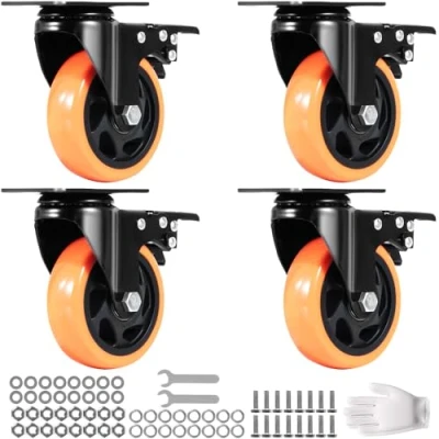 Image de VEVOR Roulettes Pivotantes Lot de 4 pour Meubles Industrielles 101,6 mm Roues Silencieuses en PVC avec Frein à Verrouillage A/B Capacité Charge 159 kg par Roulette Chariots Établis
