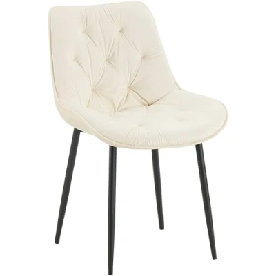 Afbeelding van CLP Wallace Eetkamerstoel Zonder armleuning Metalen frame Vloerbeschermers Velvet Fluweel creme