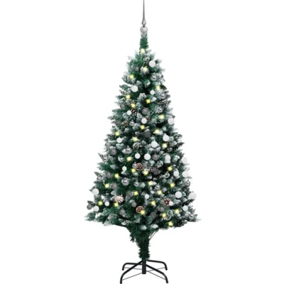 Afbeelding van vidaXL Arbre de Noël Artificiel Pré éclairé/Boules Pommes Pin, Sapin avec LED, Décoration Vacances, Ornement Fête Intérieur Extérieur, 150cm