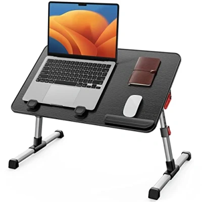 Afbeelding van Bedtafel, in hoogte verstelbaar, met 4 instelbare hoeken, inklapbare laptoptafel, voor bank, vloer, werken, studeren, lezen, schrijven, eten, geschikt laptops tot 17 inch (60 x 33 cm, zwart)