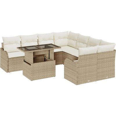 Afbeelding van vidaXL 9 Persoons Tuin Sofa Set met Kussens Beige Poly Riet