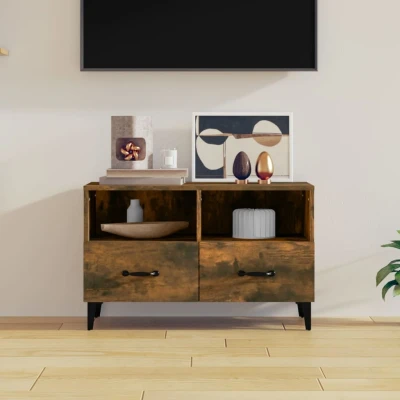 Afbeelding van Tv meubel 80x36x50 cm bewerkt hout gerookt eikenkleurig