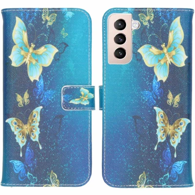 Afbeelding van iMoshion Hoesje Geschikt voor Samsung Galaxy S21 Plus Met Pasjeshouder Design Softcase Bookcase Meerkleurig / Blue Butterfly