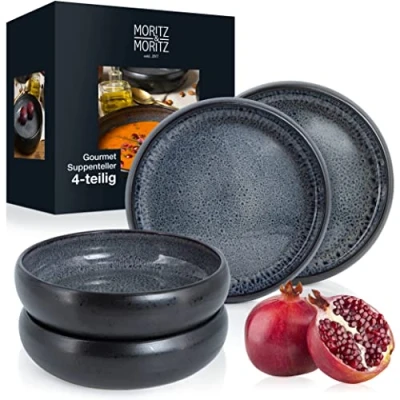 Afbeelding van Moritz &amp; Solid 4x soepplaat met steengoed 19 cm komkom gemaakt van voor soep, pasta, salade of muesli