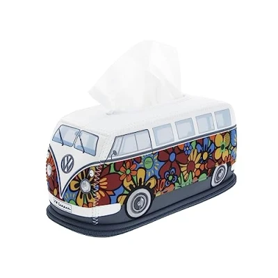 Afbeelding van BRISA VW Collectie Volkswagen neopreen zakdoekdispenser voor cosmetica, handdoeken, papier, design T1 Combi Bus (Flower)