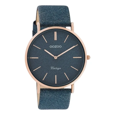 Afbeelding van OOZOO Timepieces Rosé goudkleurige horloge met donker blauwe leren band C20163