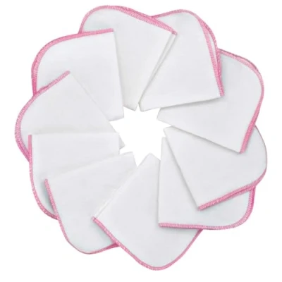 Afbeelding van Mias Baby washandjes van Molton flanel 10 stuks, katoen, kleur: wit roze, vrij schadelijke stoffen, babydoekjes, cosmeticadoekjes, multifunctionele doeken