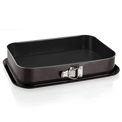 Afbeelding van Grizzly rechthoekige springvorm 35 x 24 cm met lekvrije en bescherming, grote bakvorm hoog, zwart