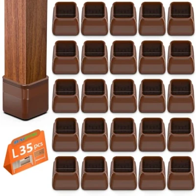 Afbeelding van 35 stuks vierkante stoelpootbeschermkappen met vilt, transparante siliconen vloerbescherming, groot (32 40 mm)