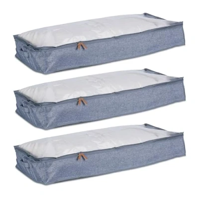Afbeelding van opberghoes dekbed set van 3 14 x 100 45 cm met rits onder bed grijs transprant