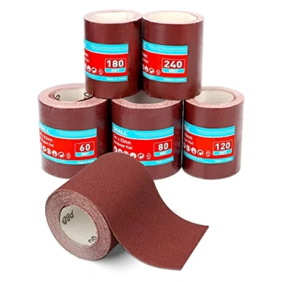 Afbeelding van SHALL 5 rollen schuurpapier, 9,3 cm x m, korrel 60/80/120/180/240, aluminiumoxide schuurpapier voor het schuren, polijsten en verwijderen van roest