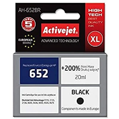 Afbeelding van Activejet AH 652BR inkt (vervanging voor HP 652 F6V25AE; Premium; 20 ml; zwart)