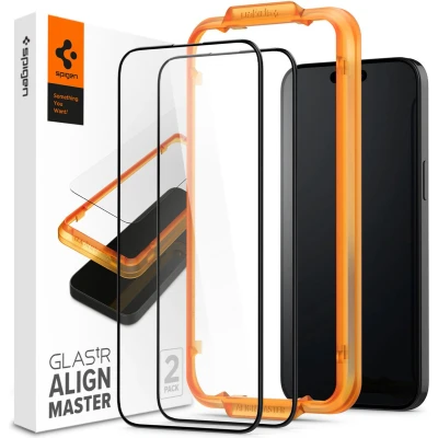 Afbeelding van Spigen iPhone 15 screenprotector Full Cover glas 2 Pack
