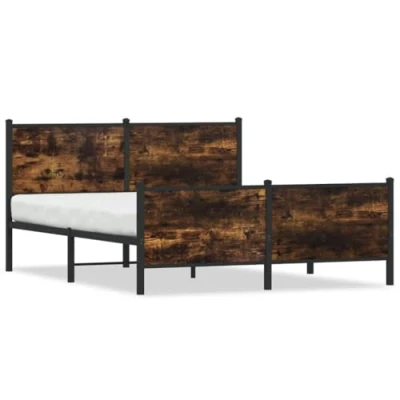 Afbeelding van Bedframe hoofd en voeteneinde metaal gerookt eiken 137x190 cm