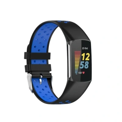 Afbeelding van FitBit Charge 5 &amp; 6 Sportbandje met gesp Zwart / blauw Tweekleurig Maat: L
