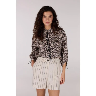 Afbeelding van Jansen Amsterdam Robine Blouse Wa 798 3/4 Sleeve Bowdetails Blouses Dames Beige Maat 34
