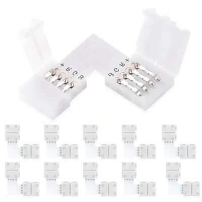 Afbeelding van UBRAVE led stripconnector, set van 10 L vormige connectoren, snelkoppeling, 4 polige strip voor SMD 5050 RGB ledstrip, waterdicht, mm breed, gratis lassen