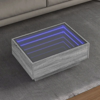 Afbeelding van Salontafel met LED 70x50x30 cm bewerkt hout grijs sonoma eiken