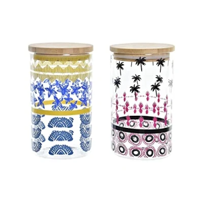 Afbeelding van Tin DKD Home Decor Multicolour Bamboe Afrikaan Borosilicaatglas (1 L) (2 Stuks)