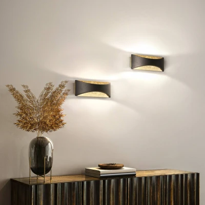 Afbeelding van LED wandlamp Rio up/down, zwart/bladgoud