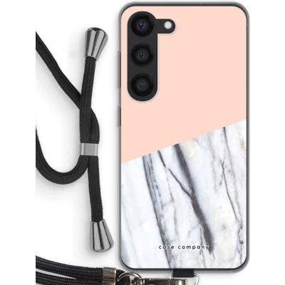 Afbeelding van Case Company® hoesje met Koord geschikt voor Samsung Galaxy S23 A touch of peach Telefoonhoesje Zwart Bescherming aan alle Kanten en Over de Schermrand