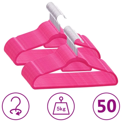 Afbeelding van 50 delige Kledinghangerset anti slip fluweel roze