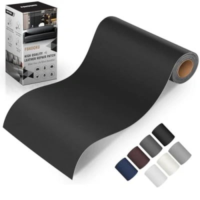 Afbeelding van FBKOQKU zelfklevend reparatieleer, 10 x 200 cm, lederen reparatiepatch, kunstleer, voor banken, autostoelen, meubels, tassen, jassen (Liscio zwart)
